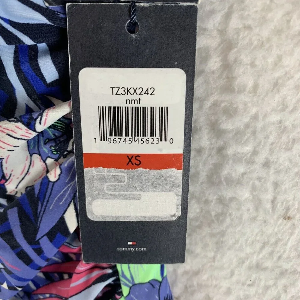 Tommy Hilfiger Tankini Top Womens XS Multicolor Printed Ruffled Off The Shoulder